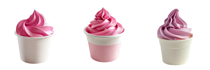 Set of A frozen yogurt paper cup on a transparent background