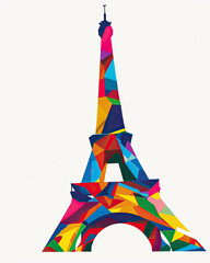 Colorful geometric representation of the Eiffel Tower