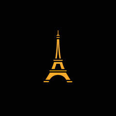 Minimalist gold Eiffel Tower icon on black background