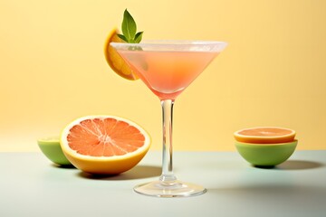 Fototapeta premium Refreshing lemon cocktail with rosemary garnish served in a martini glass.