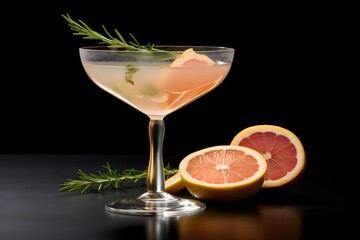 Fototapeta premium Refreshing lemon cocktail with rosemary garnish served in a martini glass.