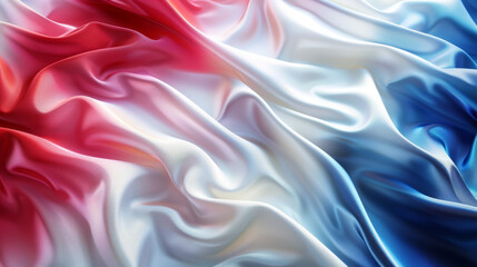 Obraz premium Abstract background with the colors of France flag. red, white and blue wavy silk fabric. French national symbol. country celebration concept