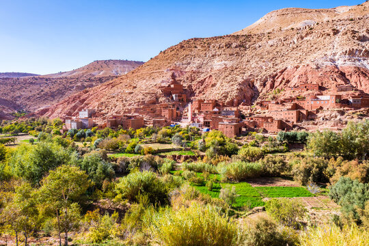 View of old ancient village in Dades valley between Telouet and Anmiter towns in Atlas Mountains, Morocco, North Africa