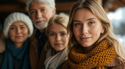 Fototapeta premium European 37 Year Old Blonde Woman with Diverse Friends: High-Quality Portrait