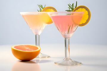 Fototapeta premium Refreshing lemon cocktail with rosemary garnish served in a martini glass.
