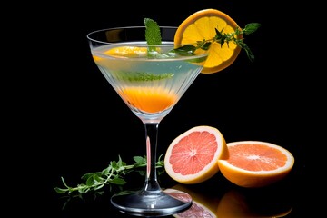 Refreshing lemon cocktail with rosemary garnish served in a martini glass.