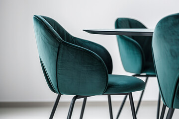 Table and Chairs With Green Velvet Upholstered Chairs