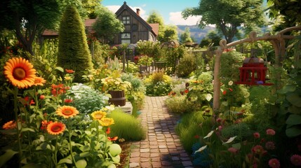 Obraz premium A photo of a school garden with plants and flowers.