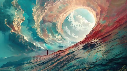 An ultra-high resolution photograph manipulated to add surreal elements, creating a dream-like landscape that blurs the line between reality and imagination.