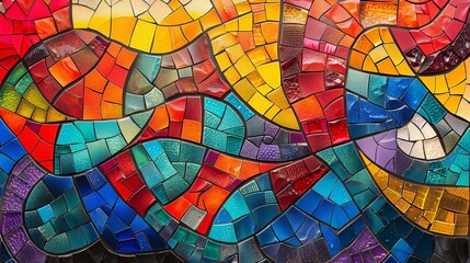 Fototapeta premium Intricate abstract mosaic of colorful shapes, blending seamlessly into each other, vibrant and detailed
