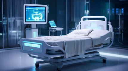 A photo of a smart hospital bed with integrated monitoring