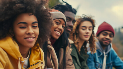 Fototapeta premium Different races people, multicultural group of young modern people, mixed group of multicultural people look camera, happy people, smile, smiling people