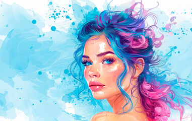 Portrait of a girl with bright blue-pink hair on an abstract background.
Concept:
Brightness, individuality, creativity, fashion, self-expression. Copy space banner