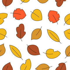 Autumn leaf. Nature. Seamless pattern. Hand drawn style. Vector drawing. Design ornaments.