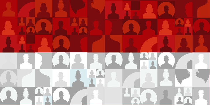 Indonesia flag with people silhouettes