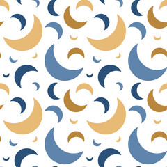 Moon Seamless Pattern. Blue and gold Moon and Dots Seamless Pattern. Good for fabric, textile, pajama, linen, wallpaper, background