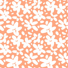 Seamless pattern small meadow plant. Spring or Summer botanical background. Simple floral texture. Flower silhouettes. For textile, pajama, linen, wallpaper, background fabric and texture