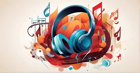isolated on soft background with copy space Music Headphones concept, illustration