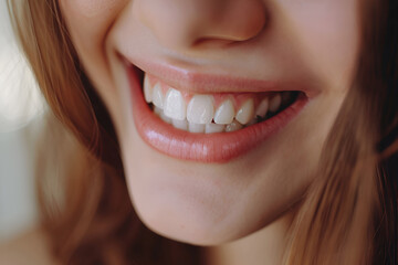Fototapeta premium Hollywood smile of a beautiful girl with white teeth, close-up.