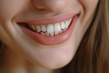 Fototapeta premium Hollywood smile of a beautiful girl with white teeth, close-up.