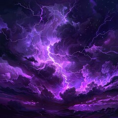 Background with dark purple clouds. Purple electrical storm in a digital cloud for an energy concept.