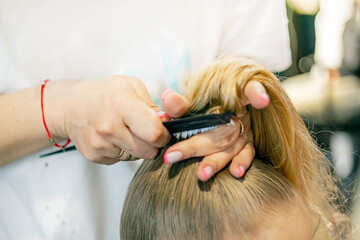 stylist create a fashionable hairstyle. Ballroom sports dance