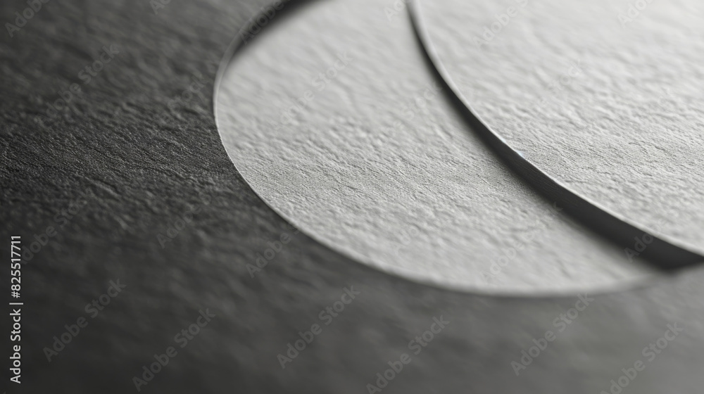 Aufkleber Close-up of two overlapping circular cutouts on textured gray paper with a focus on shape and texture
