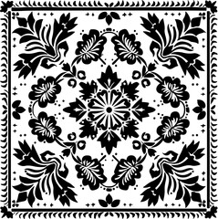 Intricate Black and White Balkan Floral Pattern