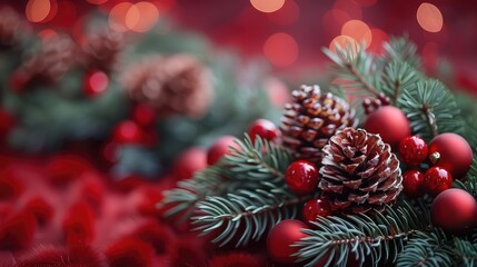 Festive Ornamentation Displayed Against a Vibrant Red Backdrop - A Celebration of Color and Design