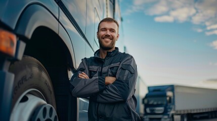 portrait of a happy trucker man looking at camera