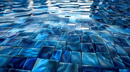 Fototapeta premium Abstract blue water surface with glazed ceramic pool tiles for summer design and background