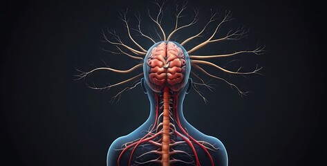 isolated on dark background empty space, Human Nervous System, concept, illustration