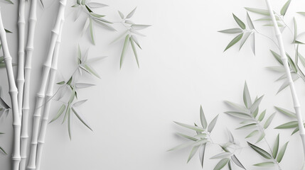 Fototapeta premium Bamboo plant white background banner, template text space white wall background.