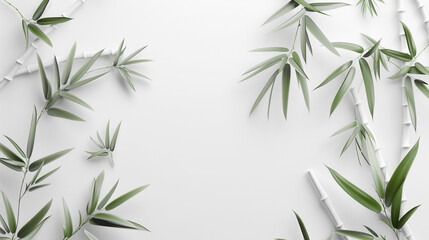Fototapeta premium Bamboo plant white background banner, template text space white wall background.
