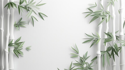 Fototapeta premium Bamboo plant white background banner, template text space white wall background.