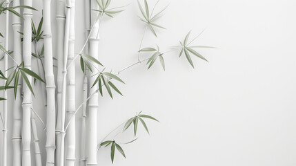 Bamboo plant white background banner, template text space white wall background.