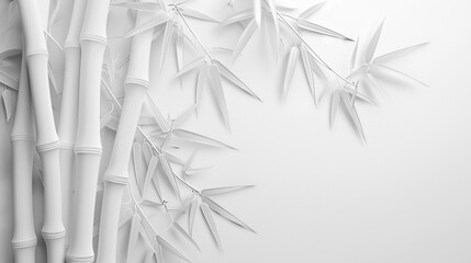 Bamboo plant white background banner, template text space white wall background.