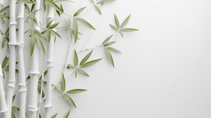Obraz premium Bamboo plant white background banner, template text space white wall background.