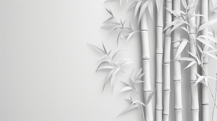 Bamboo Leaves in Black and White for Background. bamboo stalks on a white background. Asian Bamboo Art Painting on Textured Canvas.