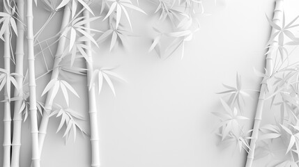 Naklejka premium White bamboo texture background. Natural bamboo light backdrop. Bamboo leaf shadow on white wall Background. Blank copy space.