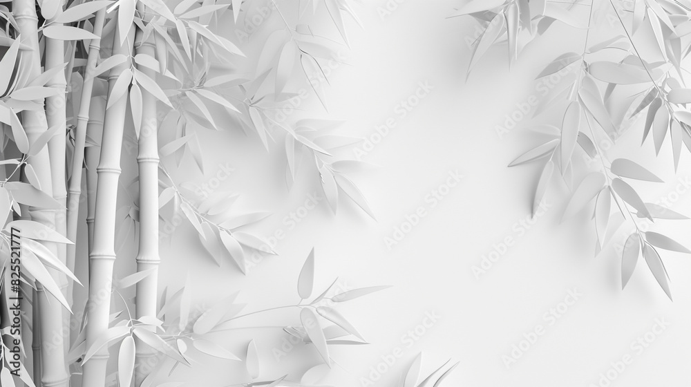 Wall mural white bamboo texture background. natural bamboo light backdrop. bamboo leaf shadow on white wall bac - Wall murals