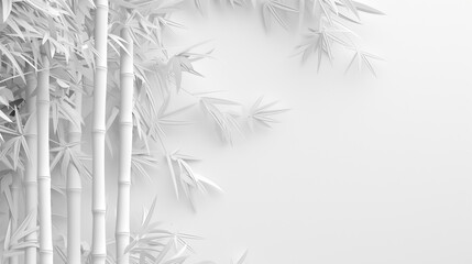 Obraz premium abstract white bamboo wall background space your text. stalk, branch and bamboo leaves. Nature backdrop white design