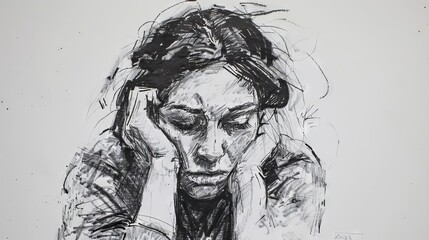 emotional struggle and resilience poignant portrait of woman battling depression vulnerability and inner strength sketch
