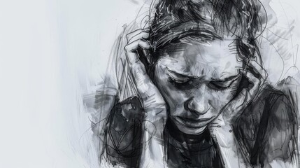 emotional struggle and resilience poignant portrait of woman battling depression vulnerability and inner strength sketch