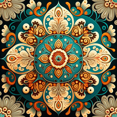national Russian pattern ornament in yellow and blue tones in square