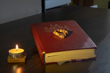 the prayer with the Bible and the rosary are a source of inspiration and meditation aided by the...
