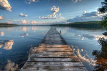 Fototapeta premium Dock Water. Serene Vacation on Huge Lake Winnepesaukee New Hampshire Shoreline
