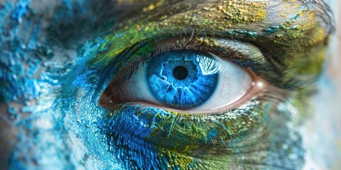 Naklejka premium Earth Art. Surreal Macro Image of Earth and Human Eye in Green Tones