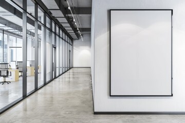 Frame Office. Modern Office Interior with Blank Poster for Advertising Display