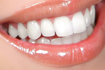 Fototapeta premium Healthy Mouth. Closeup of Beautiful Smile with White and Healthy Teeth